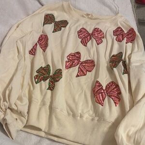 Peach Love California Cream Sweater with Pink and Green Bows